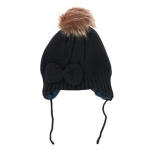 CTM Girl's One Size Fits Most Knit Winter Beanie with Pom Bow and Ear Flaps